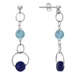 Les poulettes bijoux - boucles d'oreilles argent trois anneaux perle de larimar et b