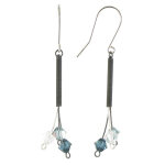 Les poulettes bijoux - boucles d'oreilles argent trois perles de cristal bleu et bla