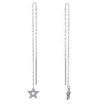 Les poulettes bijoux - boucles d'oreilles chainette argent rhodi� etoile de strass