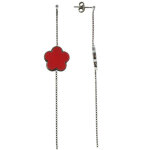 Les poulettes bijoux - boucles d'oreilles chance longues en argent et corail