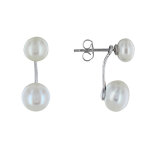 Les poulettes bijoux - boucles d'oreilles clou argent deux perles de culture blanche