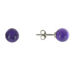 Les poulettes bijoux - boucles d'oreilles clou d'argent et perles d'am�thyste 7 mm