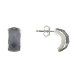 Les poulettes bijoux - boucles d'oreilles clous demi - lune et oeil de chat gris