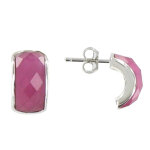 Les poulettes bijoux - boucles d'oreilles clous demi - lune et zirconium rose