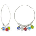 Les poulettes bijoux - boucles d'oreilles cr�oles et ses cinq perles de verre multic