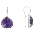 Les poulettes bijoux - boucles d'oreilles crochet argent 925 goutte d'am�thyste face