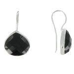 Les poulettes bijoux - boucles d'oreilles crochet argent goutte d'onyx noir facett�