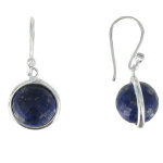 Les poulettes bijoux - boucles d'oreilles crochet argent sph�re de lapis lazuli