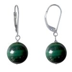 Les poulettes bijoux boucles d'oreilles dormeuse argent 925 et perle de malachite
