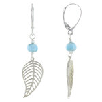 Les poulettes bijoux - boucles d'oreilles dormeuse feuille argent et perle de larimar