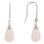 Les poulettes bijoux - boucles d'oreilles grande goutte de quartz rose