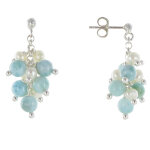 Les poulettes bijoux - boucles d'oreilles grappe de perles de larimar et d'eau douce