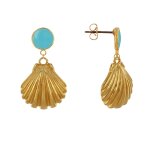 Les poulettes bijoux boucles d'oreilles laiton dor� rond color� et coquille saint ja