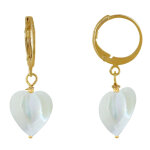 Les poulettes bijoux - boucles d'oreilles mini cr�oles acier dor� et coeur de nacre