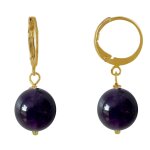Les poulettes bijoux boucles d'oreilles mini cr�oles plaqu� or et perle d'am�thyste