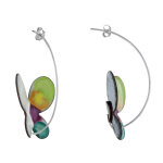 Les poulettes bijoux - boucles d'oreilles papillons �maill�s blanc et une aile � poi