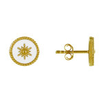 Les poulettes bijoux - boucles d'oreilles plaqu� or clous soleil �mail blanche