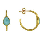Les poulettes bijoux - boucles d'oreilles plaqu� or cr�oles et goutte de larimar