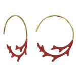 Les poulettes bijoux - boucles d'oreilles plaqu� or demi cr�oles corail emaill� rouge