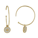 Les poulettes bijoux boucles d'oreilles plaqu� or demi cr�oles soleil �mail blanche