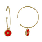 Les poulettes bijoux - boucles d'oreilles plaqu� or demi cr�oles soleil �mail corail