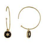 Les poulettes bijoux - boucles d'oreilles plaqu� or demi cr�oles soleil �mail noire