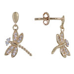 Les poulettes bijoux - boucles d'oreilles plaqu� or libellule et strass