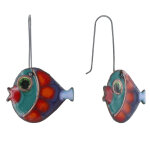 Les poulettes bijoux - boucles d'oreilles poissons �maill�s bleu