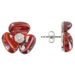 Les poulettes bijoux - boucles d'oreilles puces argent fleurs et zirconium rouge