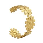 Les poulettes bijoux - bracelet acier dor� manchette marguerites
