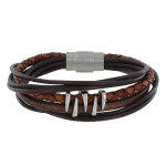 Les poulettes bijoux - bracelet acier homme cuir marron et griffe - taille 19 cm