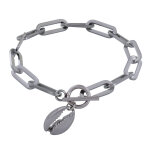 Les poulettes bijoux - bracelet acier maillons ovales coquillage fermoir t