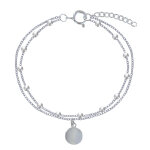 Les poulettes bijoux - bracelet argent 925 billes double chaines et m�daille ronde