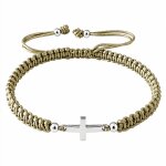 Les poulettes bijoux bracelet argent 925 croix lien tr�ss� - classics - vert kaki