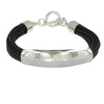 Les poulettes bijoux - bracelet argent demi - jonc sur fils de coton noir