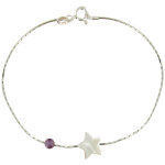 Les poulettes bijoux - bracelet argent etoile de nacre et perle am�thyste