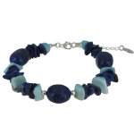Les poulettes bijoux - bracelet argent galets de lapis lazuli et p�pites de larimar