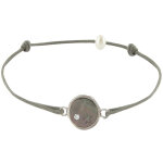 Les poulettes bijoux - bracelet argent m�daille de nacre grise etoile et strass - li