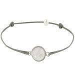 Les poulettes bijoux - bracelet argent m�daille de nacre ivoire et strass - lien gri