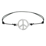 Les poulettes bijoux - bracelet argent peace and love lien noir