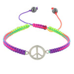 Les poulettes bijoux - bracelet argent peace and love lien tr�ss� fluo - classics -