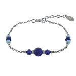 Les poulettes bijoux - bracelet argent rhodi� un bouton et 4 perles de lapis lazuli