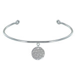 Les poulettes bijoux - bracelet argent rhodi� demi jonc m�daille ronde martel�e