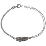 Les poulettes bijoux - bracelet argent rhodi� plume double chaines