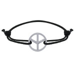 Les poulettes bijoux - bracelet argent signe peace and love lien noir