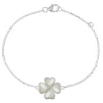 Les poulettes bijoux - bracelet argent tr�fle de nacre ivoire
