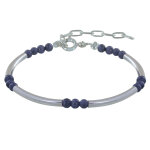 Les poulettes bijoux - bracelet argent tubes et perles de lapis lazuli 4mm