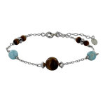 Les poulettes bijoux - bracelet chaine argent perles oeil de tigre et larimar