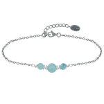 Les poulettes bijoux - bracelet chaine argent trois perles de larimar anneaux et per