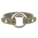 Les poulettes bijoux - bracelet cuir et anneau argent 925 - cuir beige